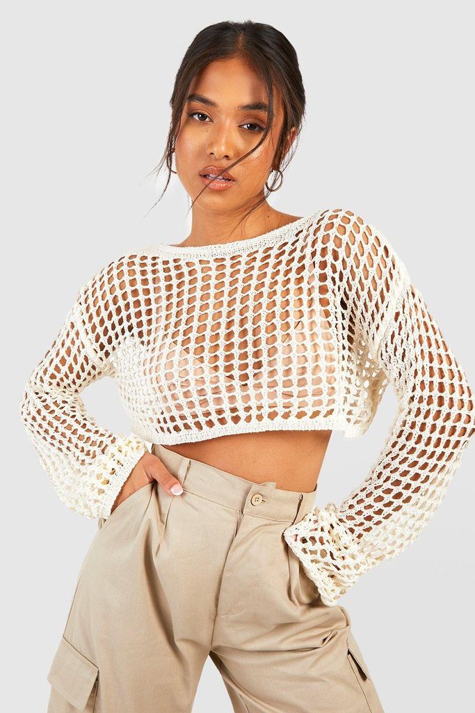 Womens Petite Knitted Top - White - M/L, White