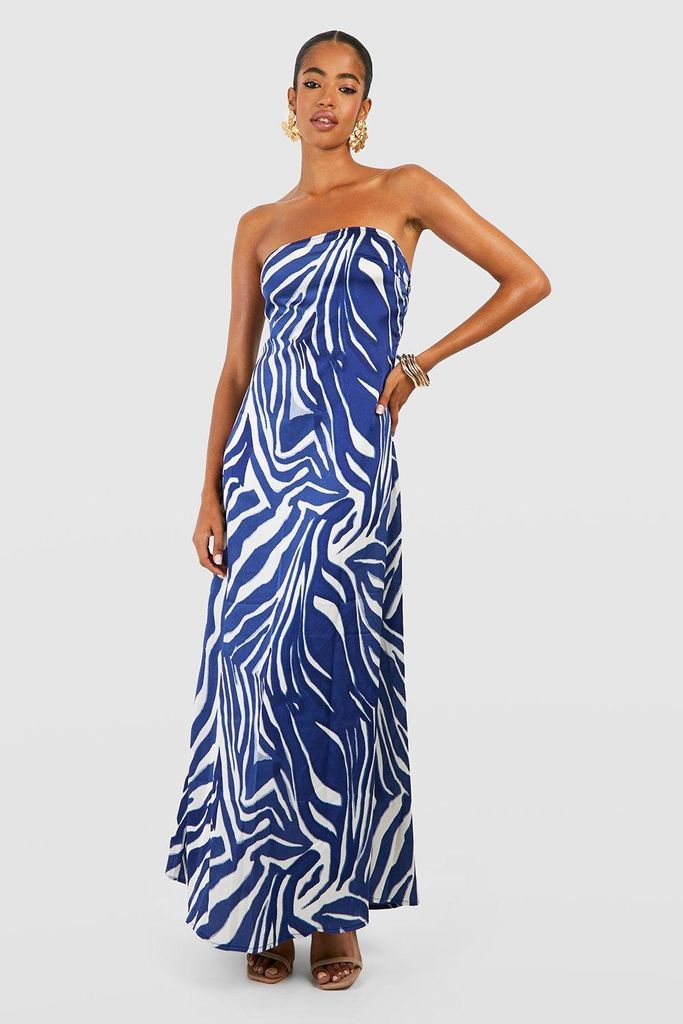 Womens Zebra Bandeau Maxi Dress - Blue - 10, Blue