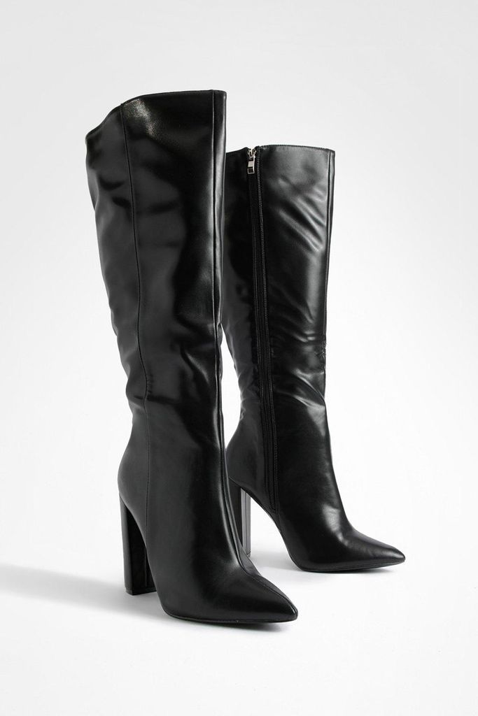 Womens Wide Fit Pointed Toe Knee High Boots - Black - 7, Black