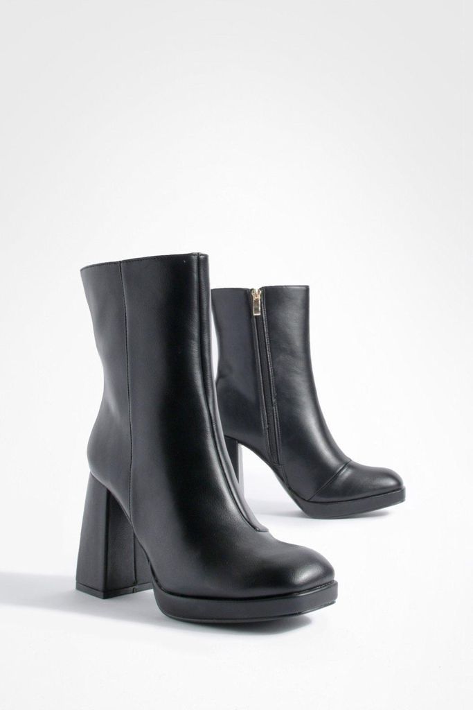 Womens Wide Fit Platform Block Heel Boots - Black - 5, Black