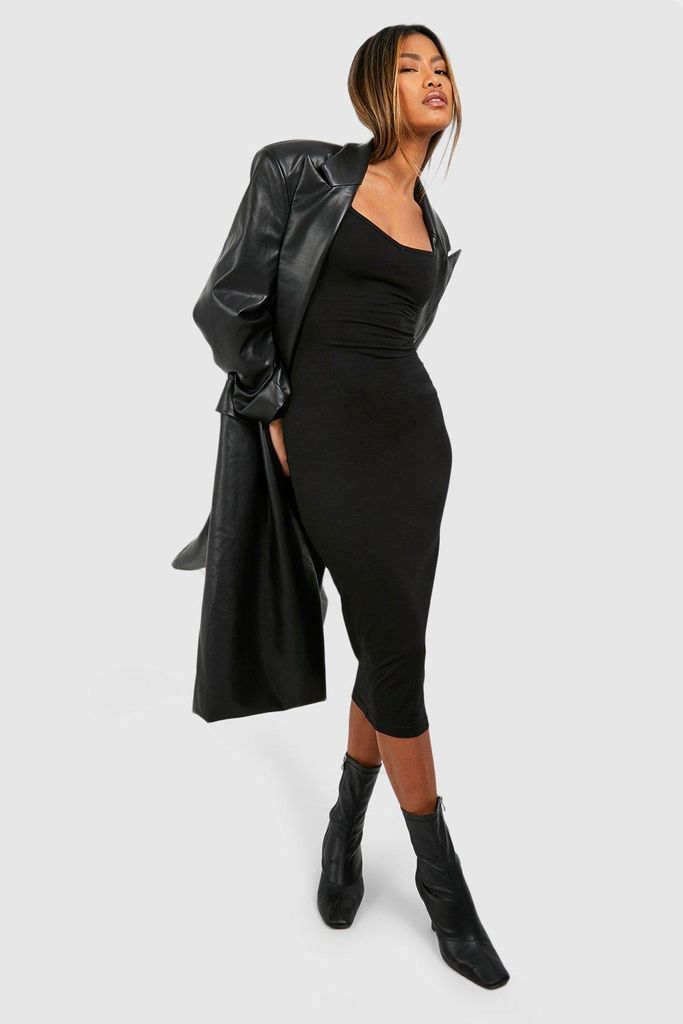 Womens Sweetheart Cotton Long Sleeve Midi Dress - Black - 10, Black