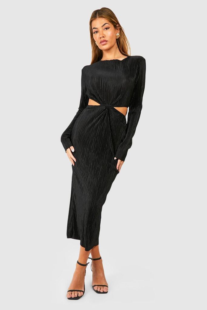 Womens Plisse Cut Out Midaxi Dress - Black - 16, Black