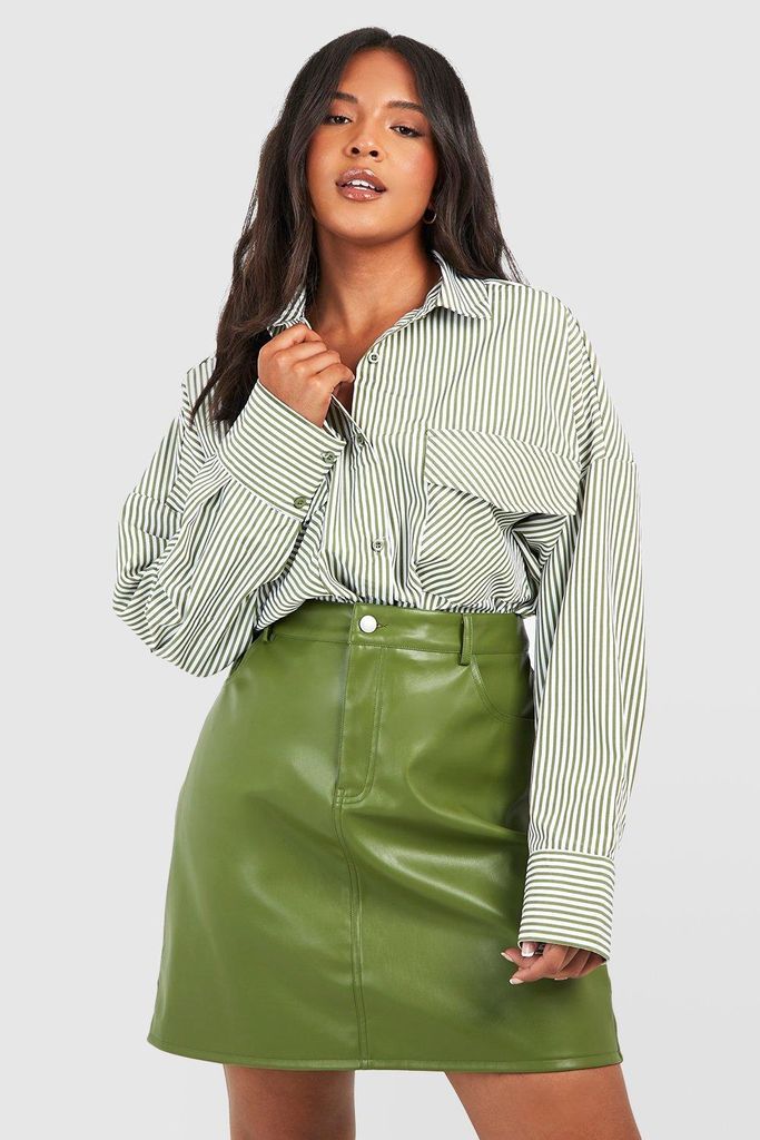 Womens Plus Leather Look High Waisted Mini Skirt - Green - 16, Green