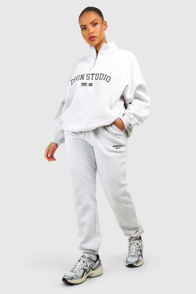 Womens Plus Dsgn Studio Applique Half Zip Sweatshirt Tracksuit - Grey - 22, Grey