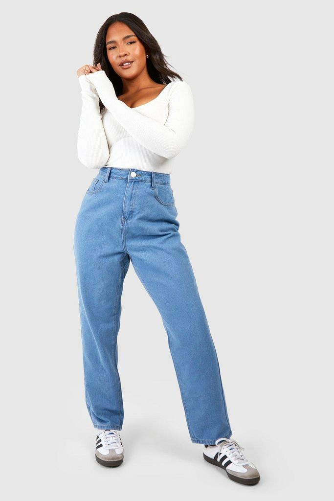 Womens Plus High Waisted Mom Jeans - Blue - 28, Blue