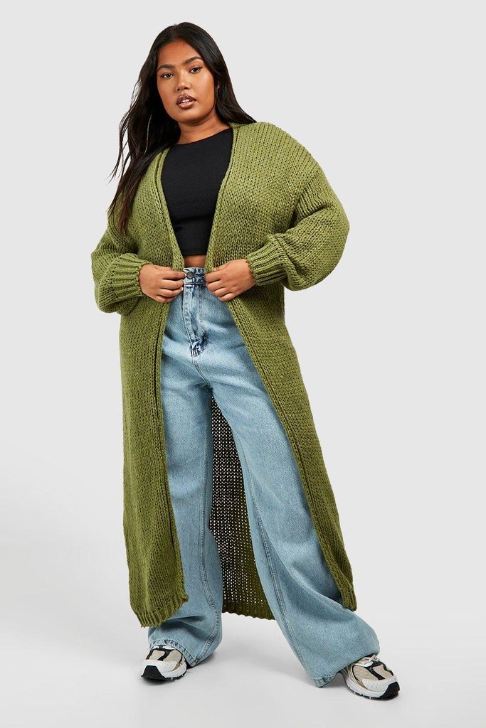 Womens Plus Premium Multicoloured Chunky Knit Maxi Cardigan - Green - 24, Green