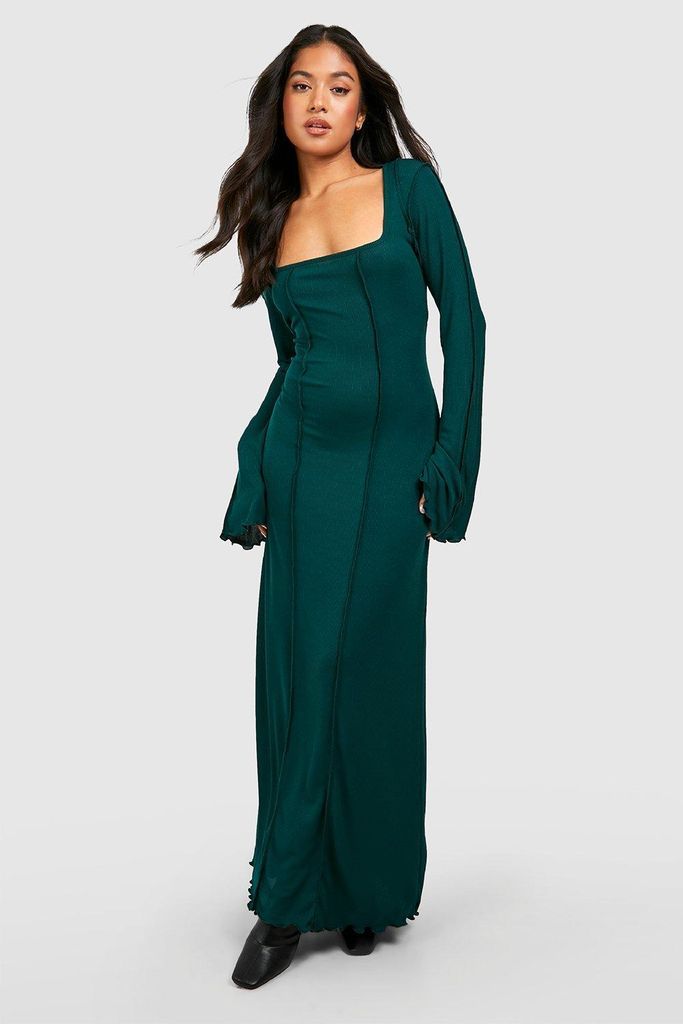 Womens Petite Rib Seam Detail Flare Sleeve Maxi Dress - Green - 8, Green