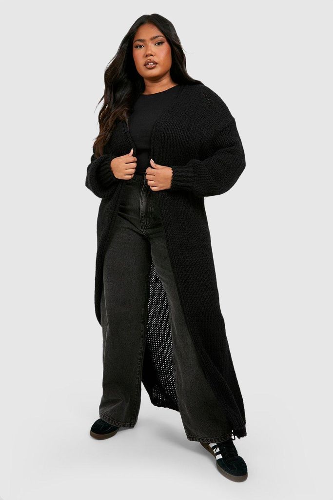 Womens Plus Premium Chunky Knit Maxi Cardigan - Black - 24, Black