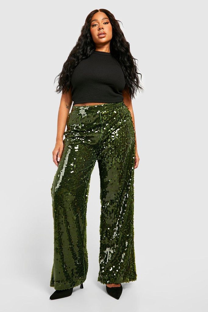 Womens Plus Sequin Tailored Trouser - Green - 28, Green