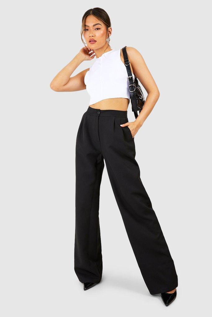 Womens Woven Casual Straight Fit Trousers - Black - 8, Black
