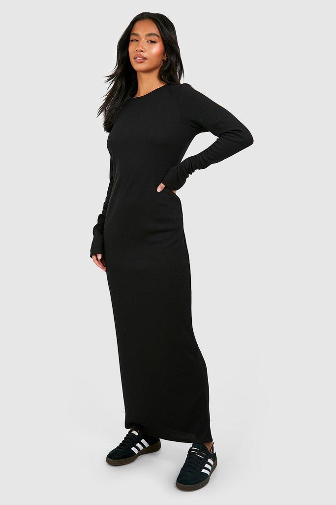 Womens Petite Round Neck Long Sleeve Maxi Dress - Black - 8, Black