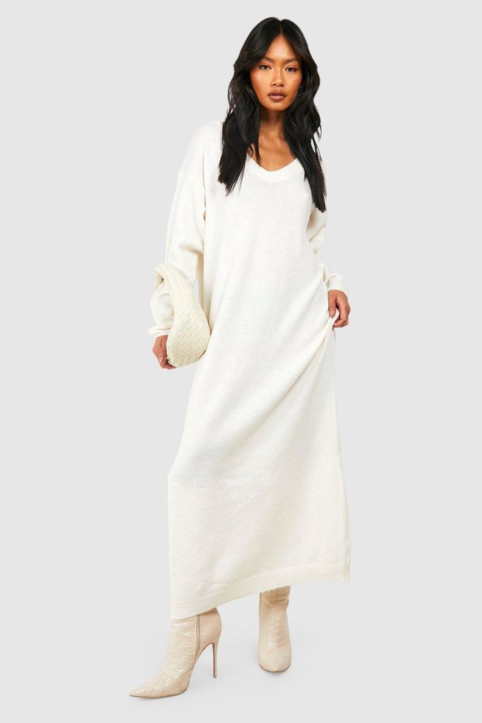 Womens Slouchy Soft Knit Maxi Knitted Dress - White - 12, White