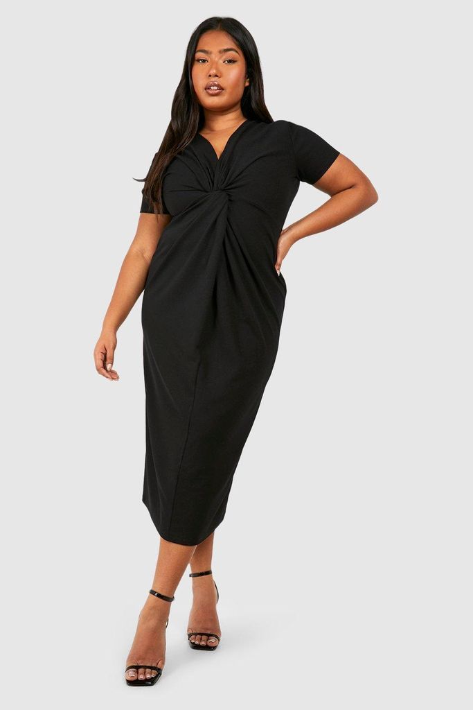 Womens Plus Twist Front Detail Wrape Midi Dress - Black - 28, Black