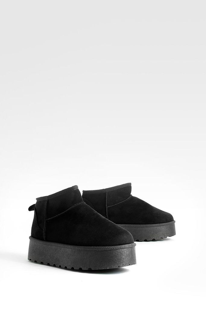 Womens Platform Mini Cosy Boots - Black - 5, Black