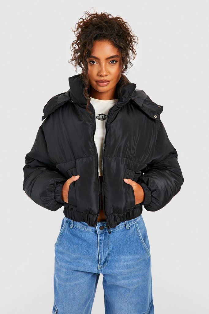 Womens Tall Hooded Crop Puffer Jacket - Black - 16, Black