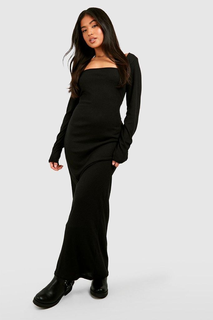 Womens Petite Square Neck Long Sleeve Maxi Dress - Black - 8, Black