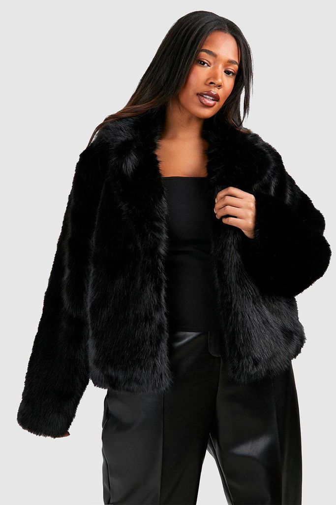 Womens Plus Premium Faux Fur Coat - Black - 22, Black