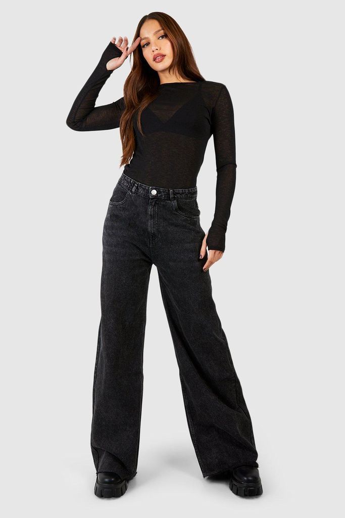 Womens Tall Washed Black Raw Hem Wide Leg Jeans - 8, Black