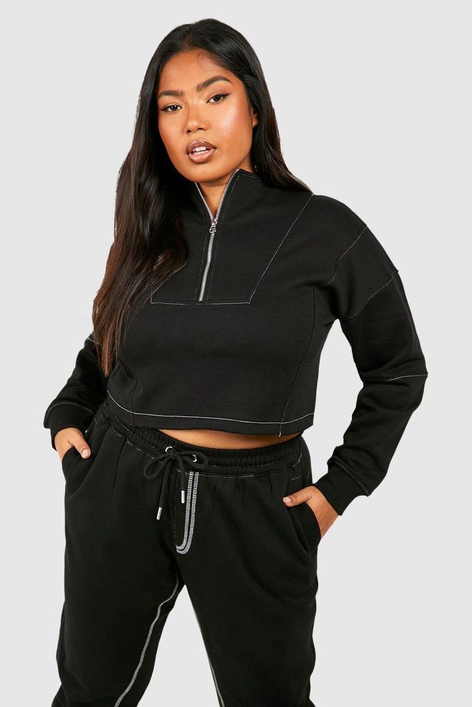 Womens Plus Contrast Stitch Half Zip Sweatshirt - Black - 16, Black