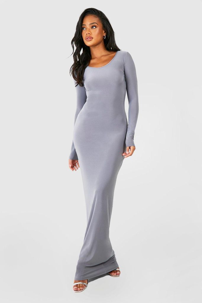 Womens Premium Heavy Weight Slinky Long Sleeve Maxi Dress - Grey - 8, Grey