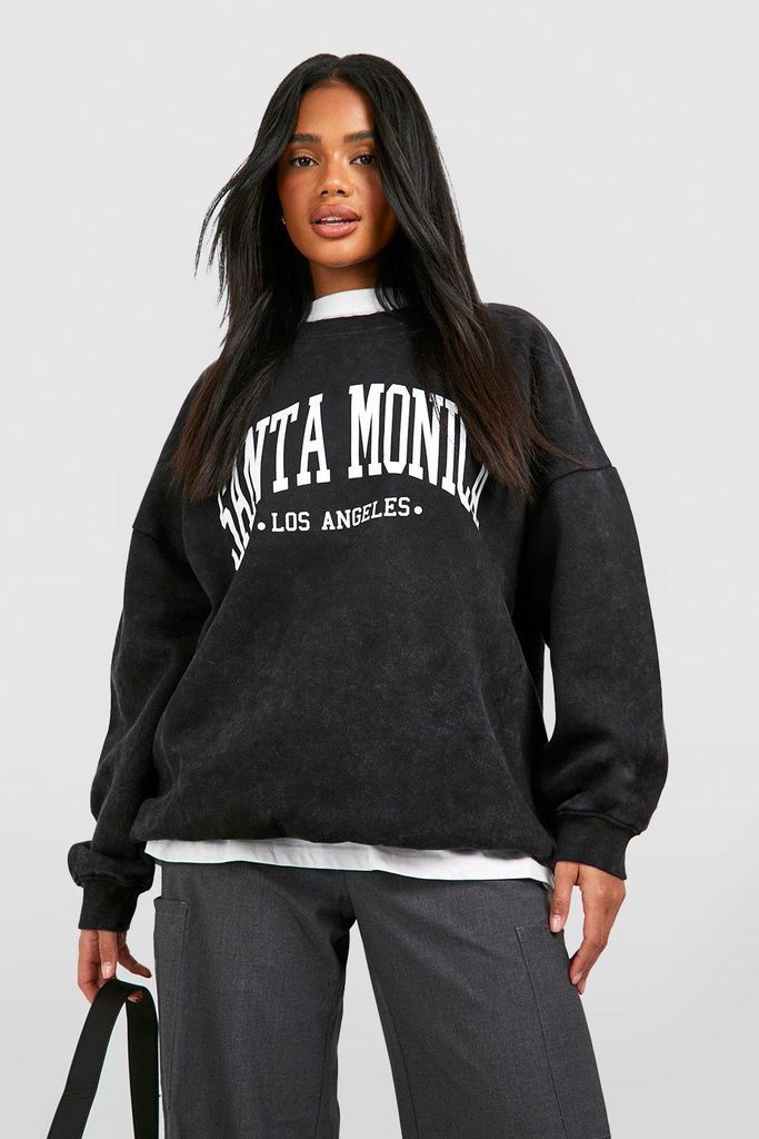 Womens Santa Monica Slogan Oversized Washed Sweatshirt - Grey - S, Grey