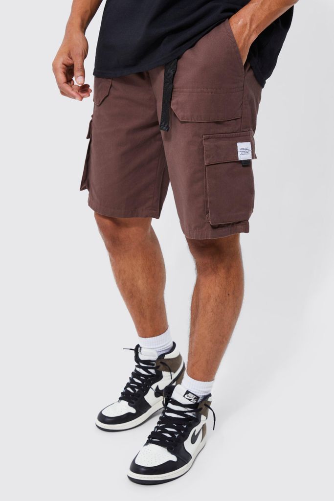Men's Elastic Relaxed Cargo Short With Tab - Brown - S, Brown