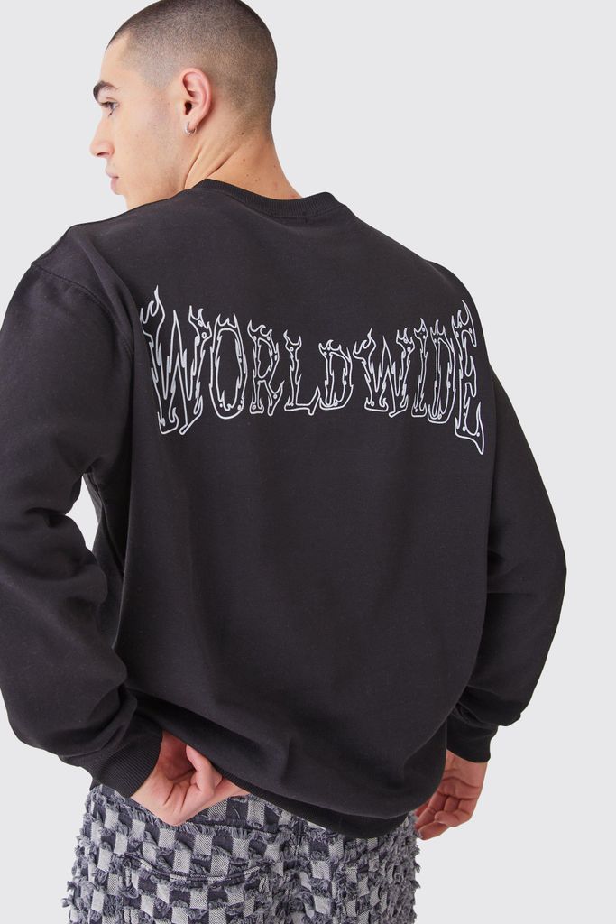 Men's Oversized Worldwide Graphic Sweatshirt - Black - S, Black