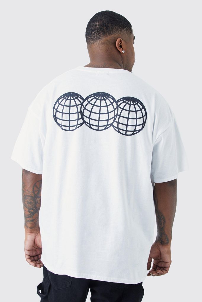 Men's Plus Oversized Globe Back Print T-Shirt - White - Xxxl, White