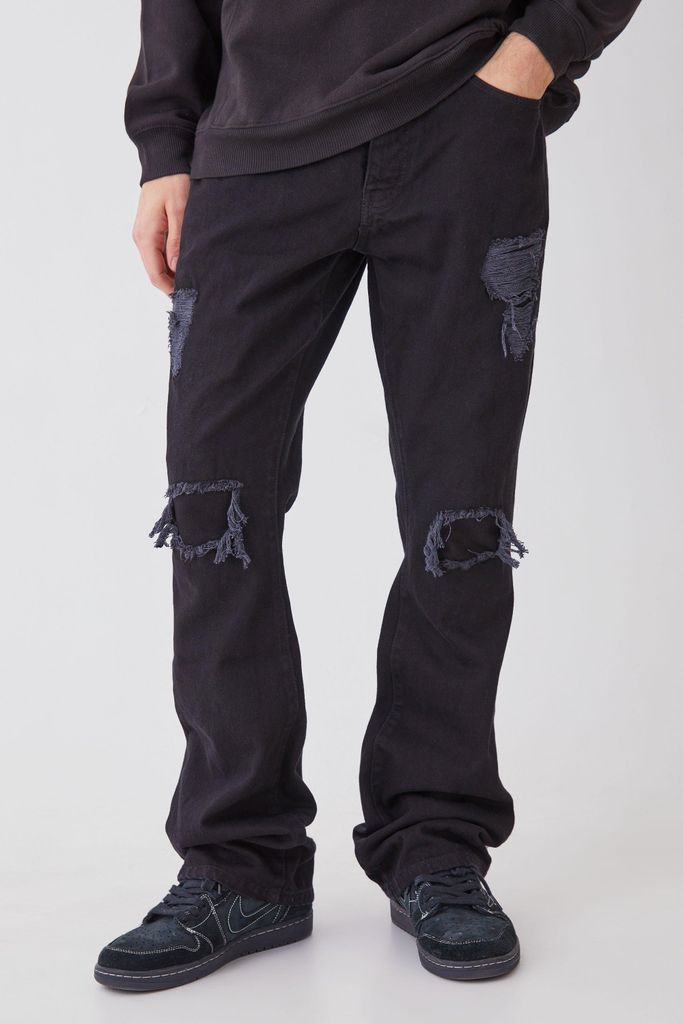 Men's Slim Flare Rip And Repair Jeans - Black - 28R, Black
