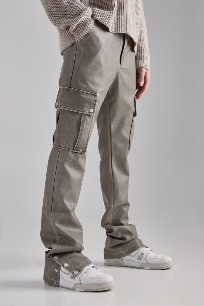 Men's Slim Flare Washed Pu Cargo Trouser - Brown - 28, Brown