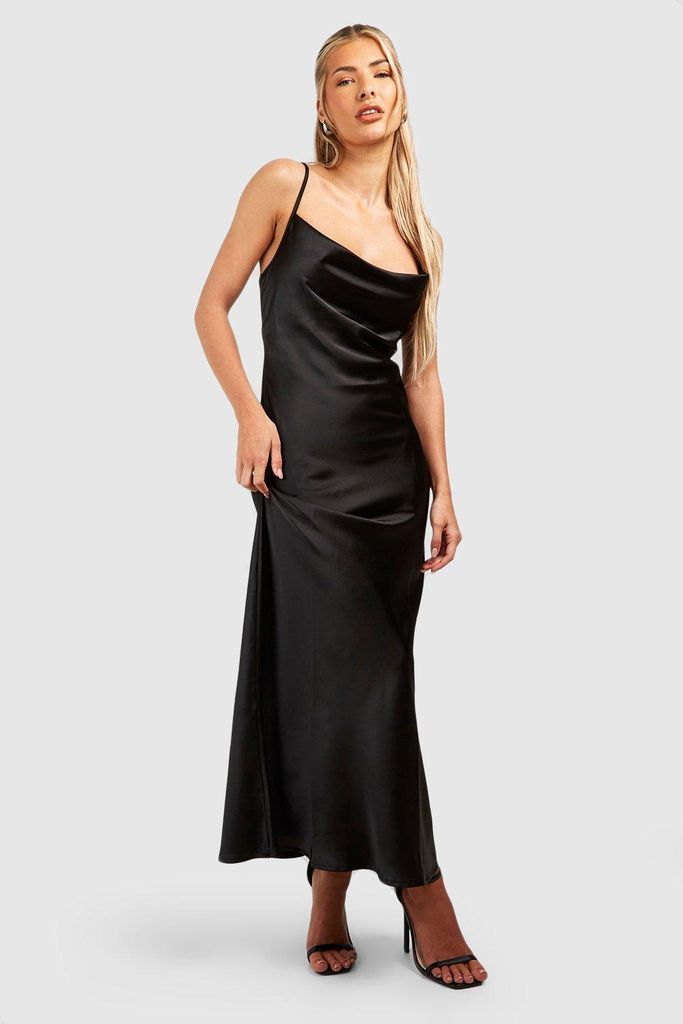 Womens Satin Cowl Neck Slip Dress - Black - 12, Black