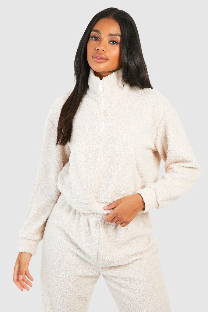 Womens Petite Borg Quarter Zip Sweatshirt - White - 16, White