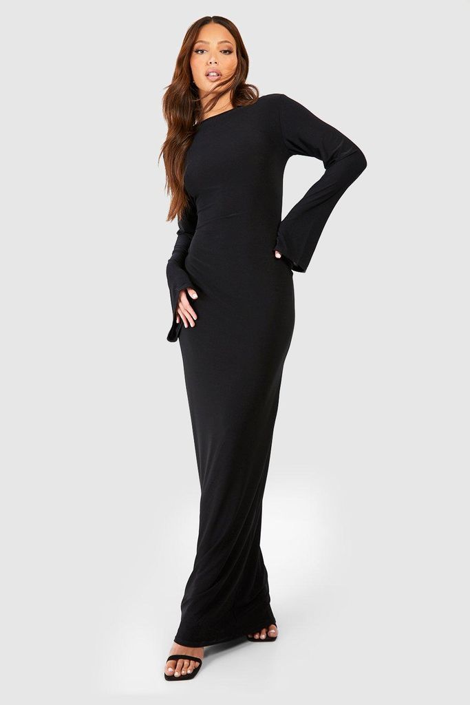 Womens Tall Premium Soft Touch Scoop Back Flare Sleeve Maxi Dress - Black - 14, Black