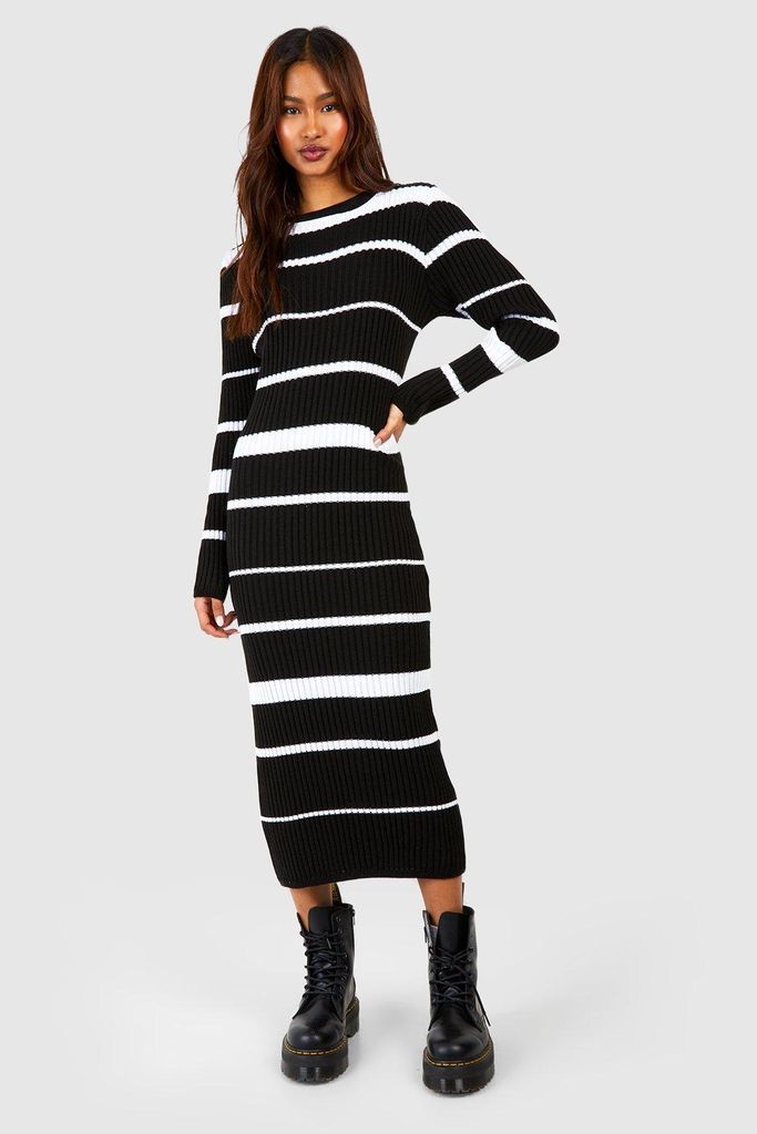 Womens Tall Stripe Knitted Midi Dress - Black - 16, Black