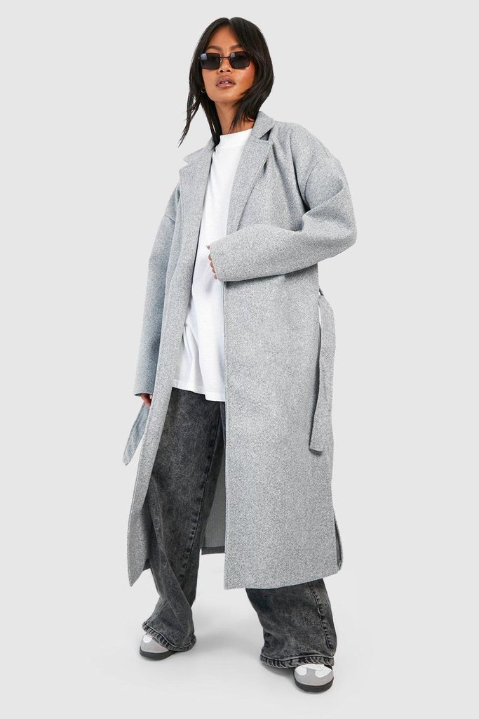 Womens Belted Drop Shoulder Midaxi Coat - Grey - 12, Grey