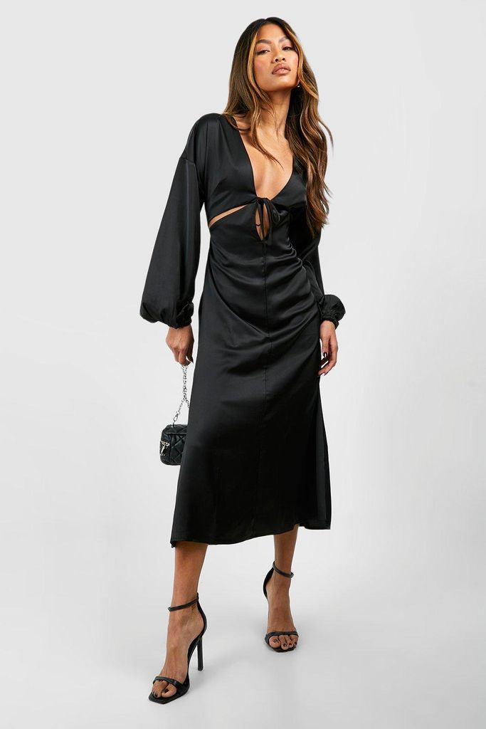 Womens Satin Batwing Cut Out Slip Midaxi Dress - Black - 8, Black