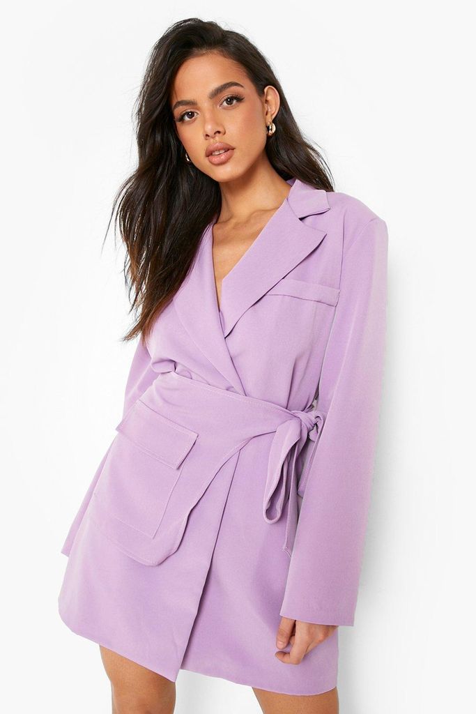 Womens Belt Detail Wrap Front Blazer Dress - Purple - 10, Purple