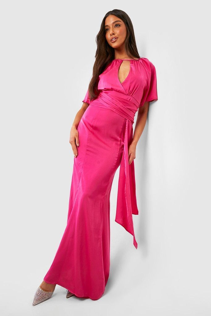 Womens Bridesmaid Chiffon Angel Sleeve Maxi Dress - Pink - 10, Pink