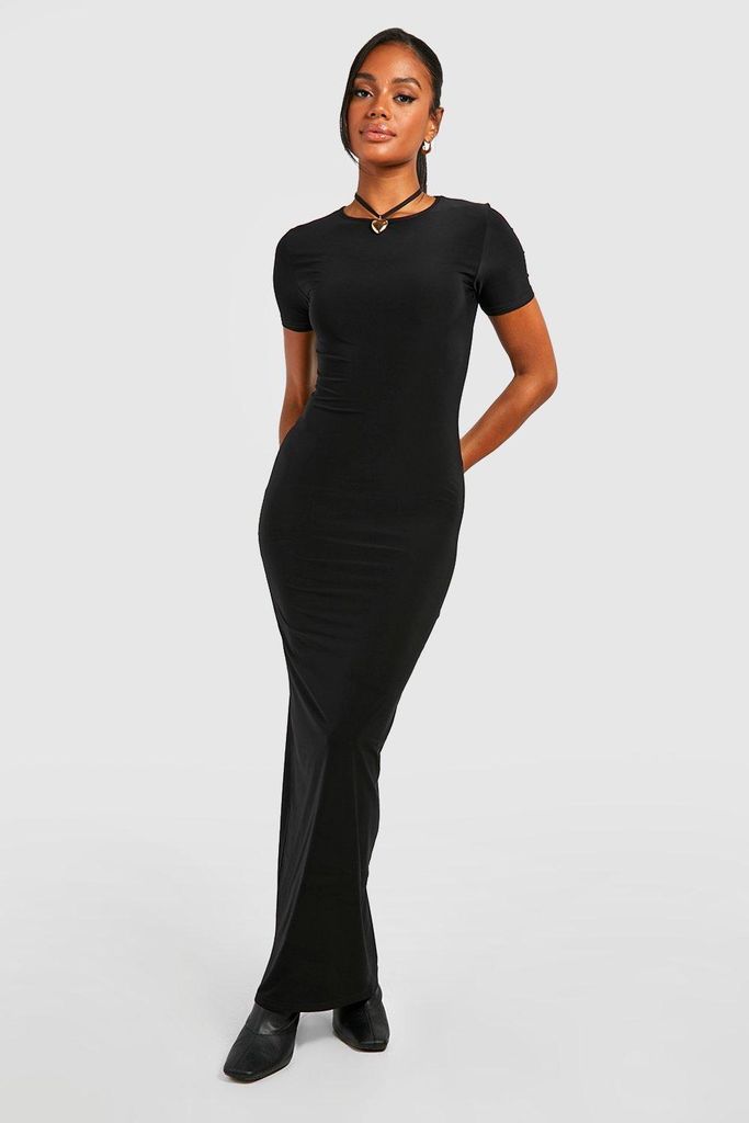Womens Premium Slinky Short Sleeve Maxi Dress - Black - 10, Black