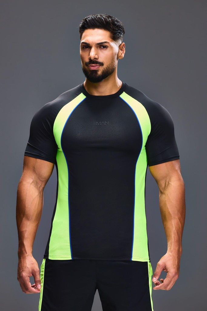 Men's Man Active Colour Block Panelled T-Shirt - Black - S, Black
