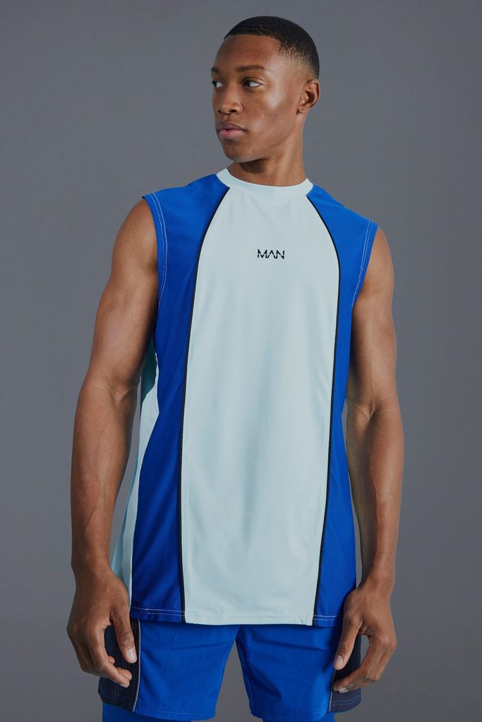 Men's Man Active Muscle Fit Colour Block Vest - Blue - S, Blue