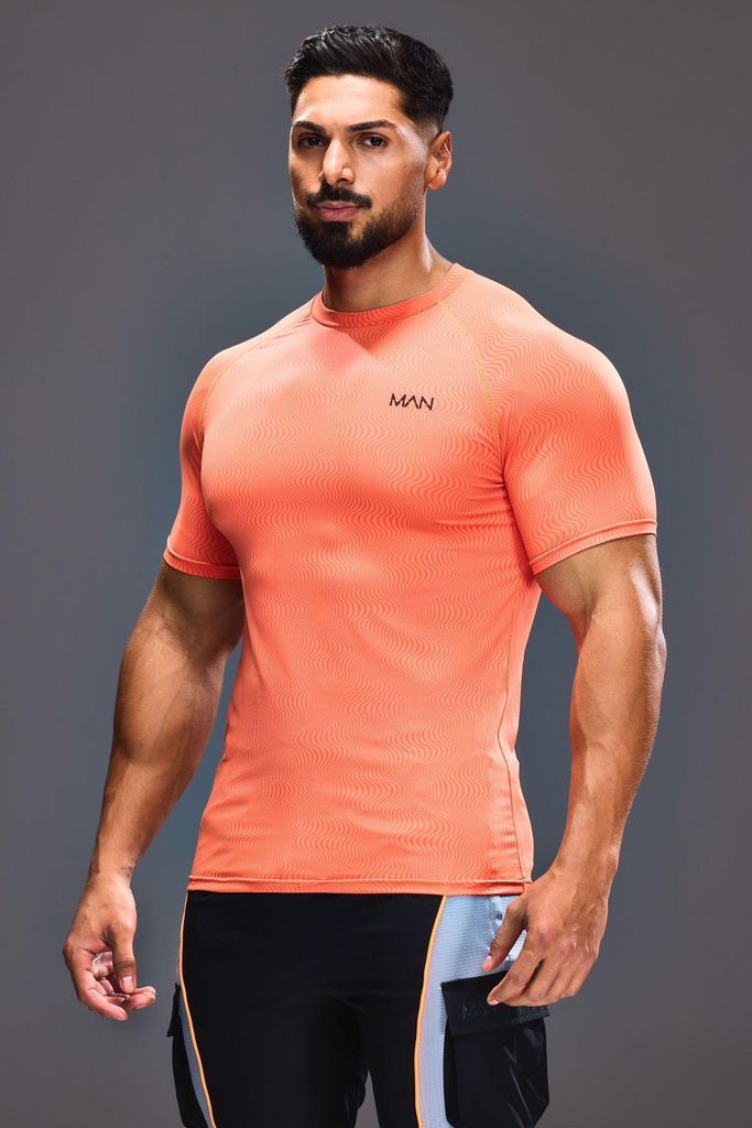 Men's Man Active Muscle Fit Geo Print T-Shirt - Orange - S, Orange