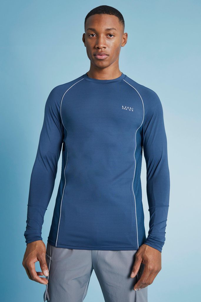 Men's Man Active Muscle Fit Long Sleeved Top - Blue - S, Blue