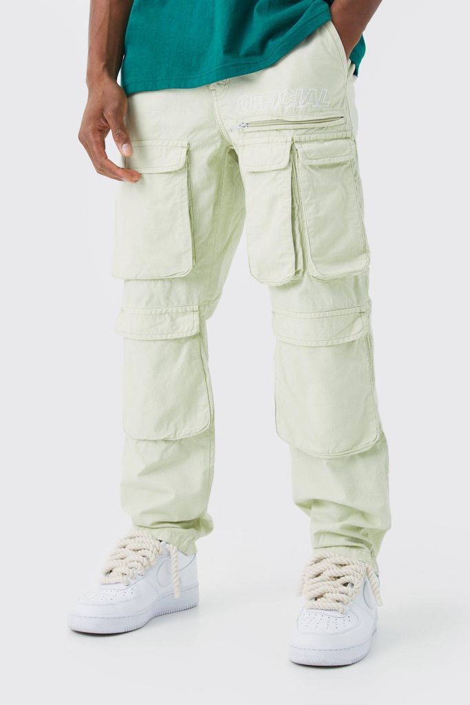 Men's Straight Leg Multi Cargo Ripstop Trouser With Tonal Branding - Green - 28, Green
