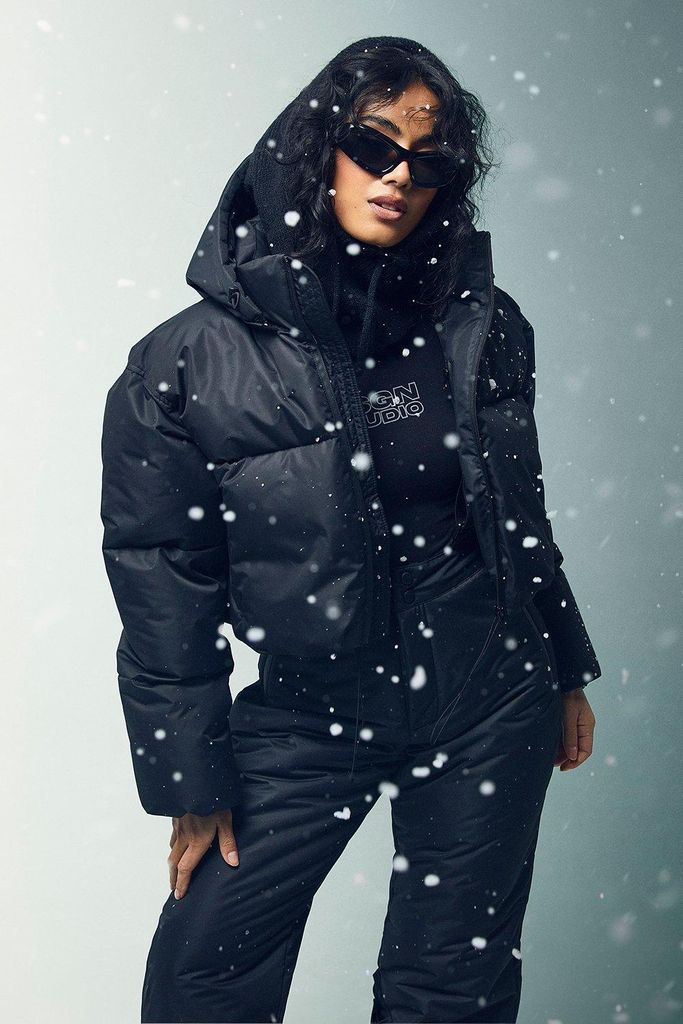 Womens Hooded Ski Jacket - Black - 6, Black