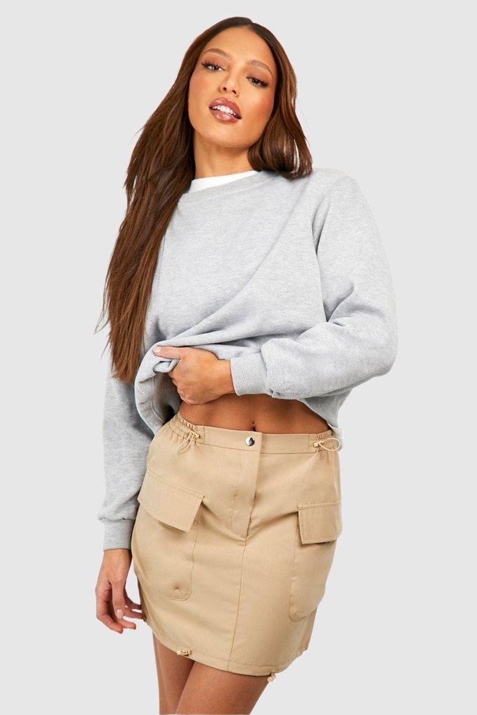 Womens Tall Woven Ruched Detail Pocket Mini Skirt - Beige - 8, Beige