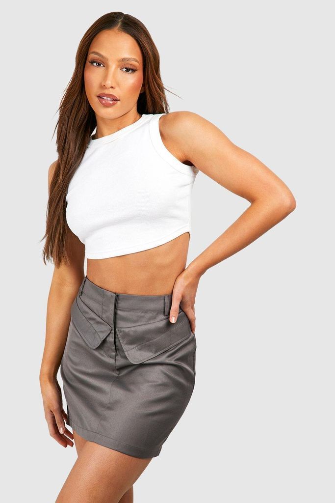 Womens Tall Woven Pocket Fold Detail Mini Skirt - Grey - 8, Grey