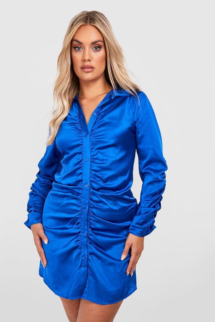 Womens Plus Ruched Detail Shirt Dress - Blue - 28, Blue