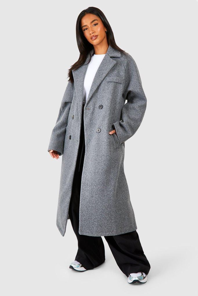 Womens Petite Oversized Wool Look Belted Coat - Grey - 12, Grey