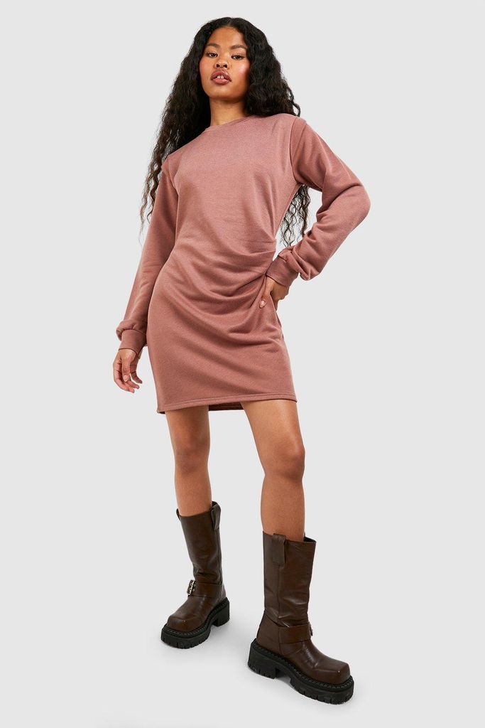 Womens Petite Shoulder Detail Ruched Jumper Dress - Brown - 8, Brown